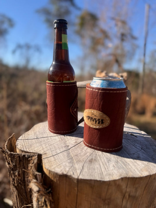 Leather can cooler